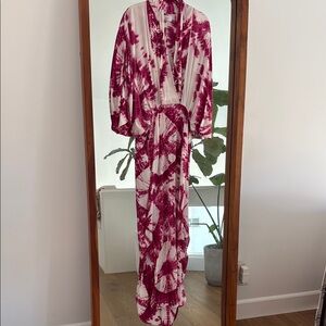 S/W/F Medium Pink Tie-Dye Kimono Dress Magenta Tie Dye Plunge Dress